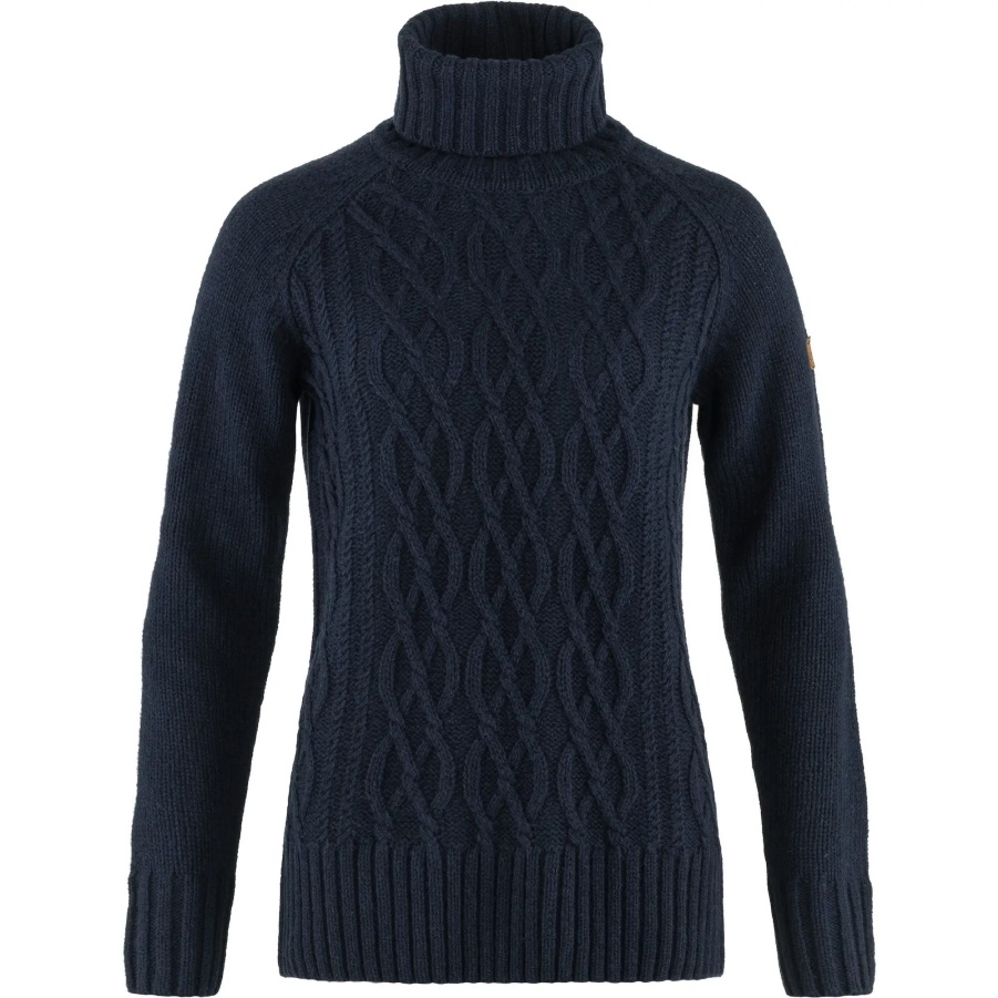 Dunkelblauer Övik-Rollkragenpullover Mit Zopfmuster Und Modischem Fjällräven