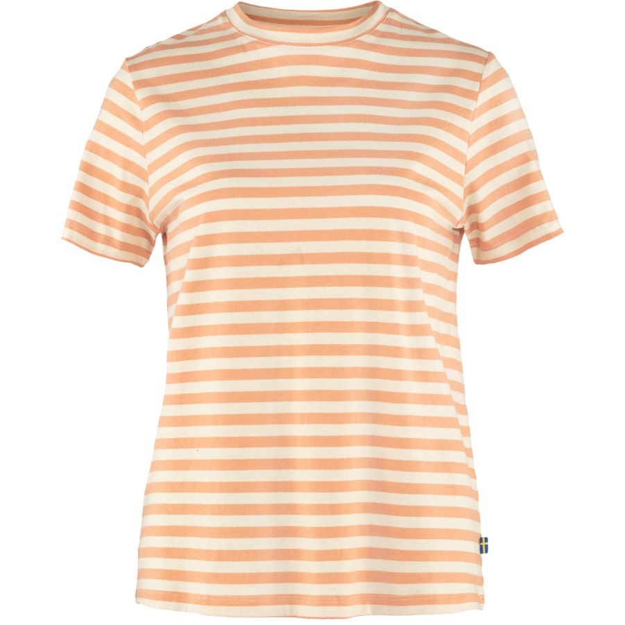 Art Gestreiftes T-shirt W Country Sort Pink-chalk White Fashion Fjällräven