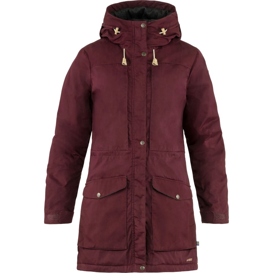 Dark Granat Wattierter Parka Aus Singi-wolle Mit Mode Fjällräven